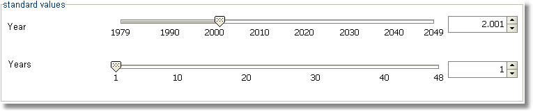 The slide bars also enable visualize the change of date. The lower slider depends on the upper one. Its value range is adjusted to the selection made above.