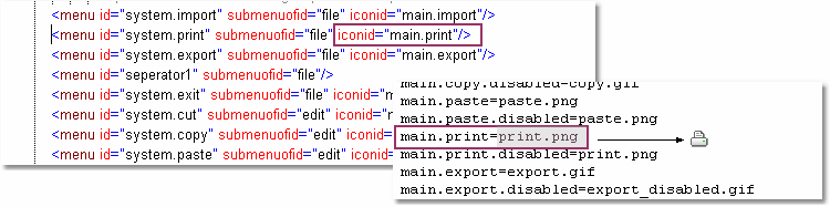 The connection between the ID in the XML document and localization in the LocaleBundle document is shown, as well as the reference to the original source and format (print.png highlighted in grey).
