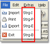 The shortkeys are indicated next to the function