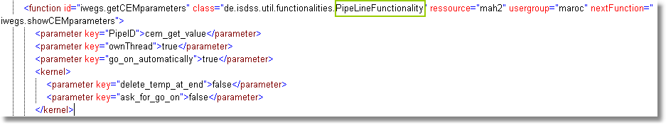 How the process steps in the PipelineFunctionality are shown in the XML structure.