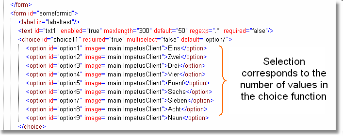 In the XML structure the chosen components are listed. (In the example named "one" to "nine")